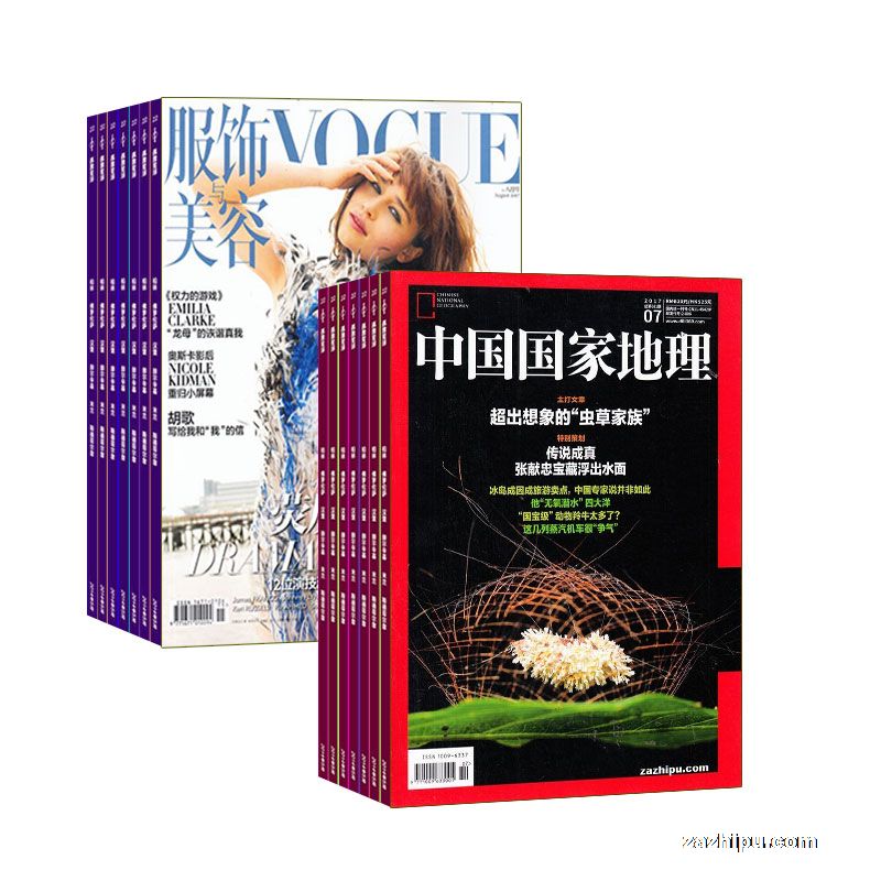 vogue服饰与美容(1年共12期)+中国国家地理(1年共12期)(杂志订阅)