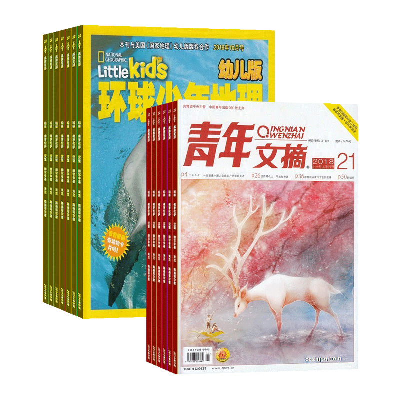 环球少年地理幼儿版(1年共12期)+青年文摘(1年共24期)(杂志订阅)