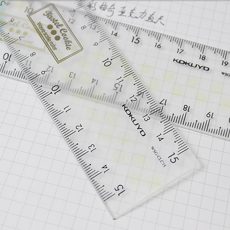 KOKUYO国誉淡彩曲奇15cm/20cm亚克力直尺透明文具刻度尺