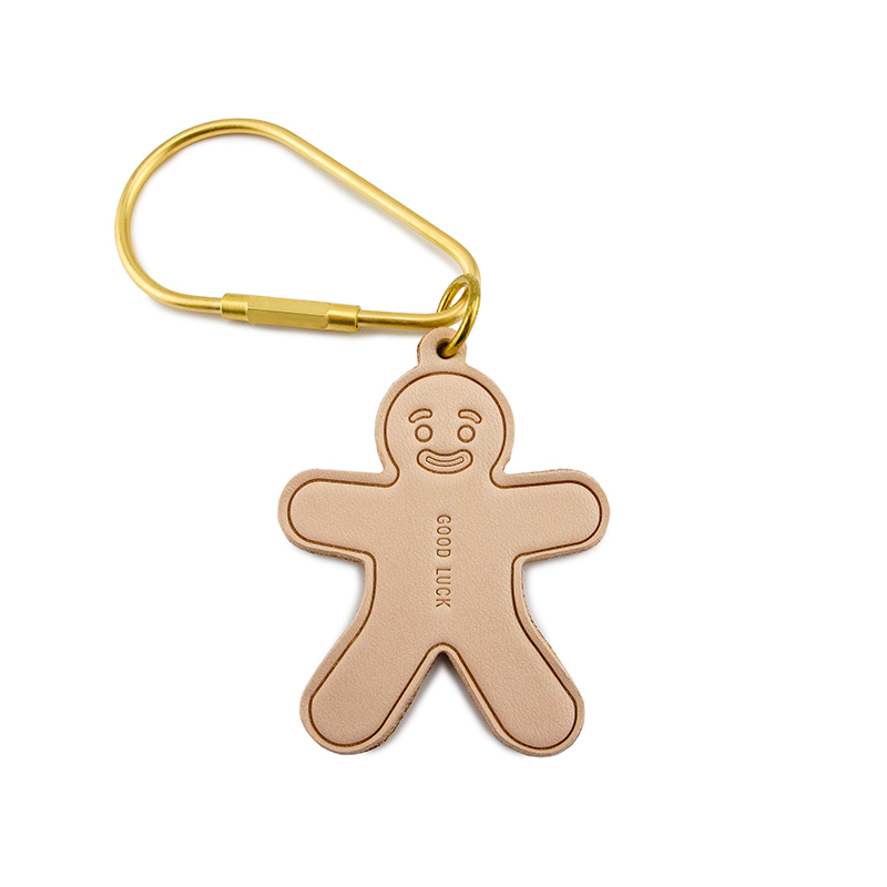 手工植鞣牛皮黄铜好运姜饼人钥匙扣包包挂件
